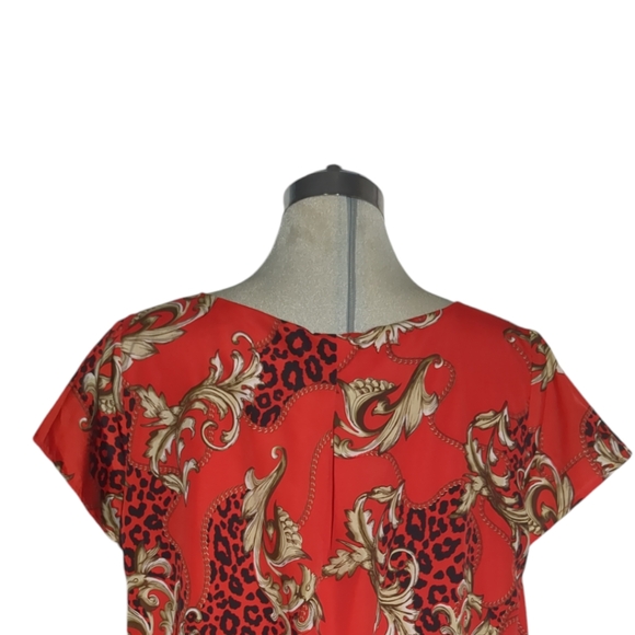 Rafaella Studio Royal Red Leopard Designs Blouse Size L - Picture 3 of 16